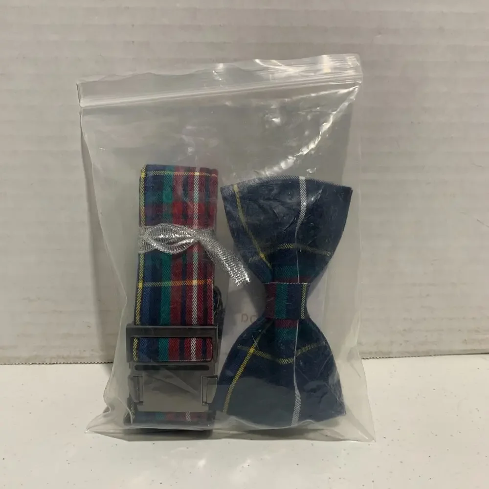 Dogwong Plaid Dog Collar With Bowtie For Medium or Large Dog Brand New